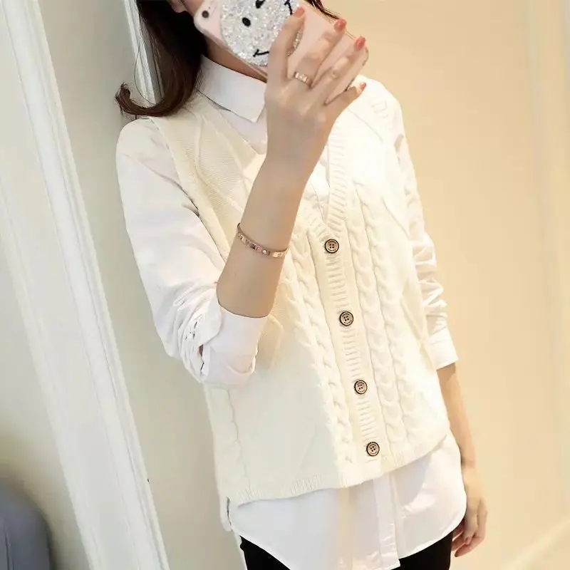 Повседневный свитер Свободный пуловер с V-образным вырезом и пуговицами