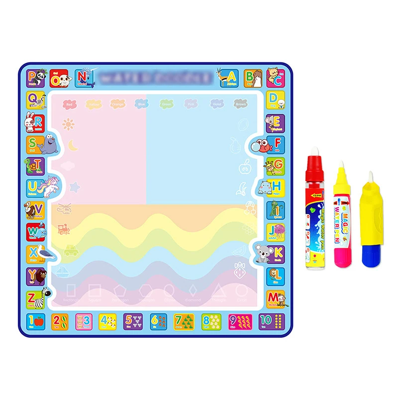 

100*100cm Big Size Cartoon Magic Water Drawing Mat 4 Pens & 1 Stamp Set Doodle Mat Painting Board Art Educational Toy for Kids