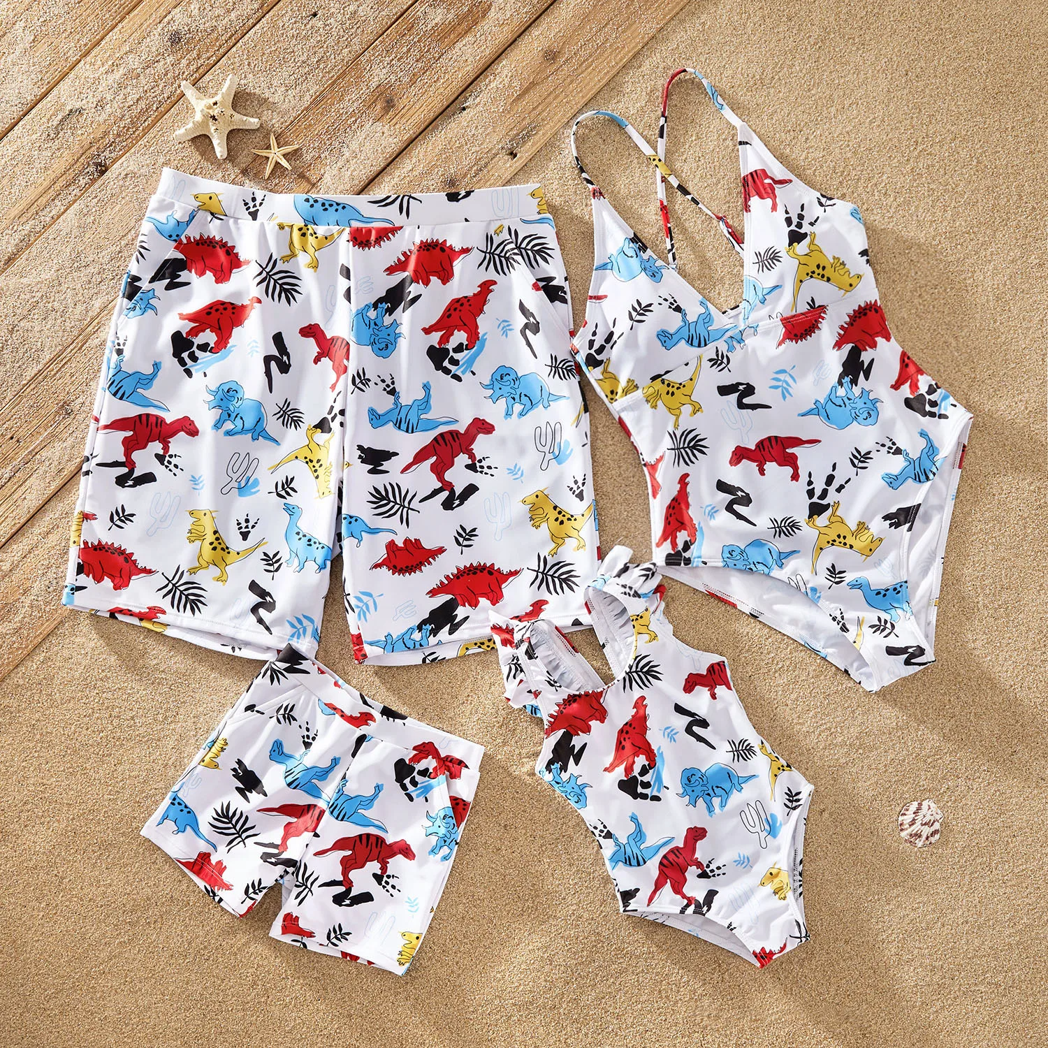

PatPat 2021 New Summer Cute Cartoon Dinosaur Print Family Matching Swimsuits Family Look Children's Clothing