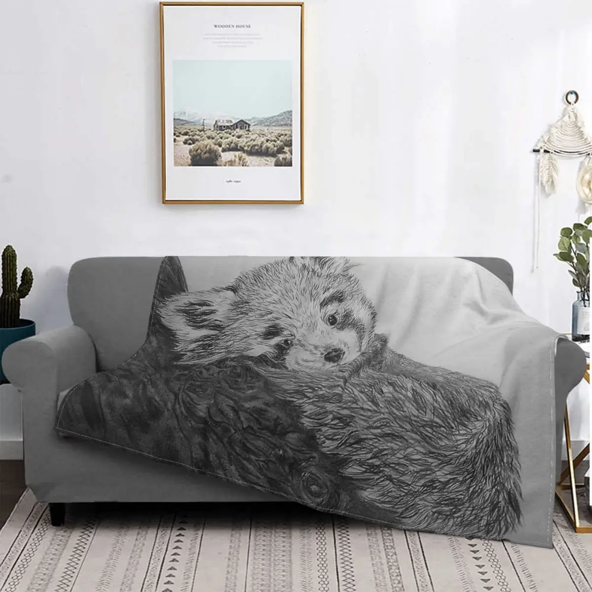 

Red Panda Big Cat Grey Blanket Flannel Summer Cute Animal Breathable Super Warm Throw Blankets for Home Couch Bedspreads