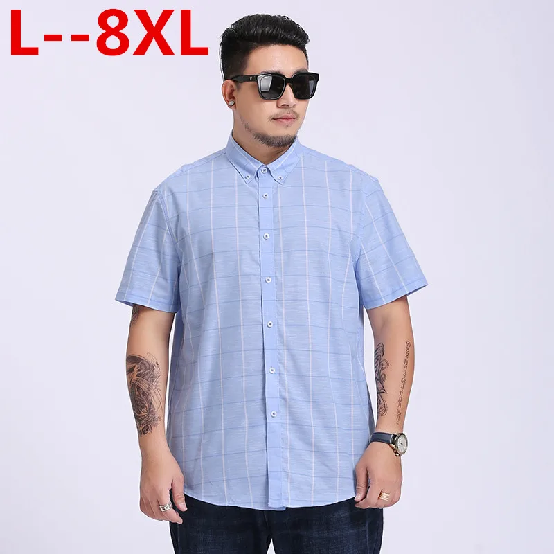 

4X Plus 8XL 6XL 5XL High Quality Clothes 2020 Summer Short Sleeved 100% Cotton Shirt Business Men camisa masculina