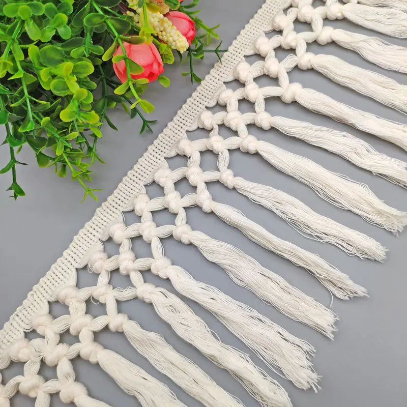 2 м/лот бежевая хлопковая вязаная кружевная лента с бахромой DIY шитье одежды и