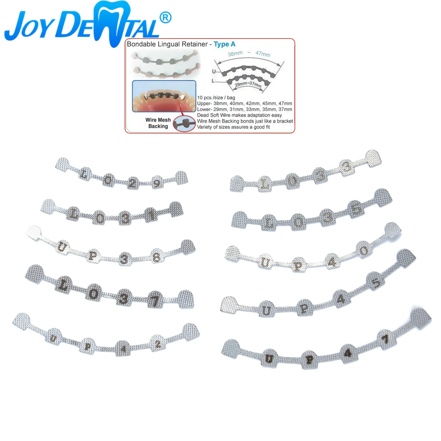 10pcs/Pack Dental Orthodontic Lingual Retainer Bonding Splits With Mark Upper 38#-47# Lower 29#-37# |