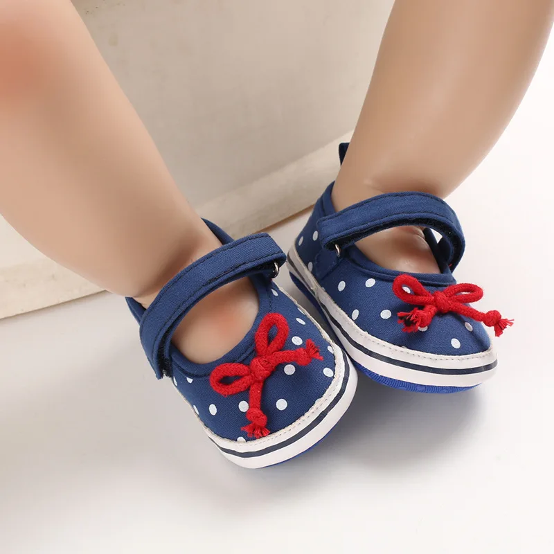 

New Blue Polka-dot Shallow Girls Shoes Soft Sole Infant Toddler First Walkers Baby Girl Crib Shoe Princess Style