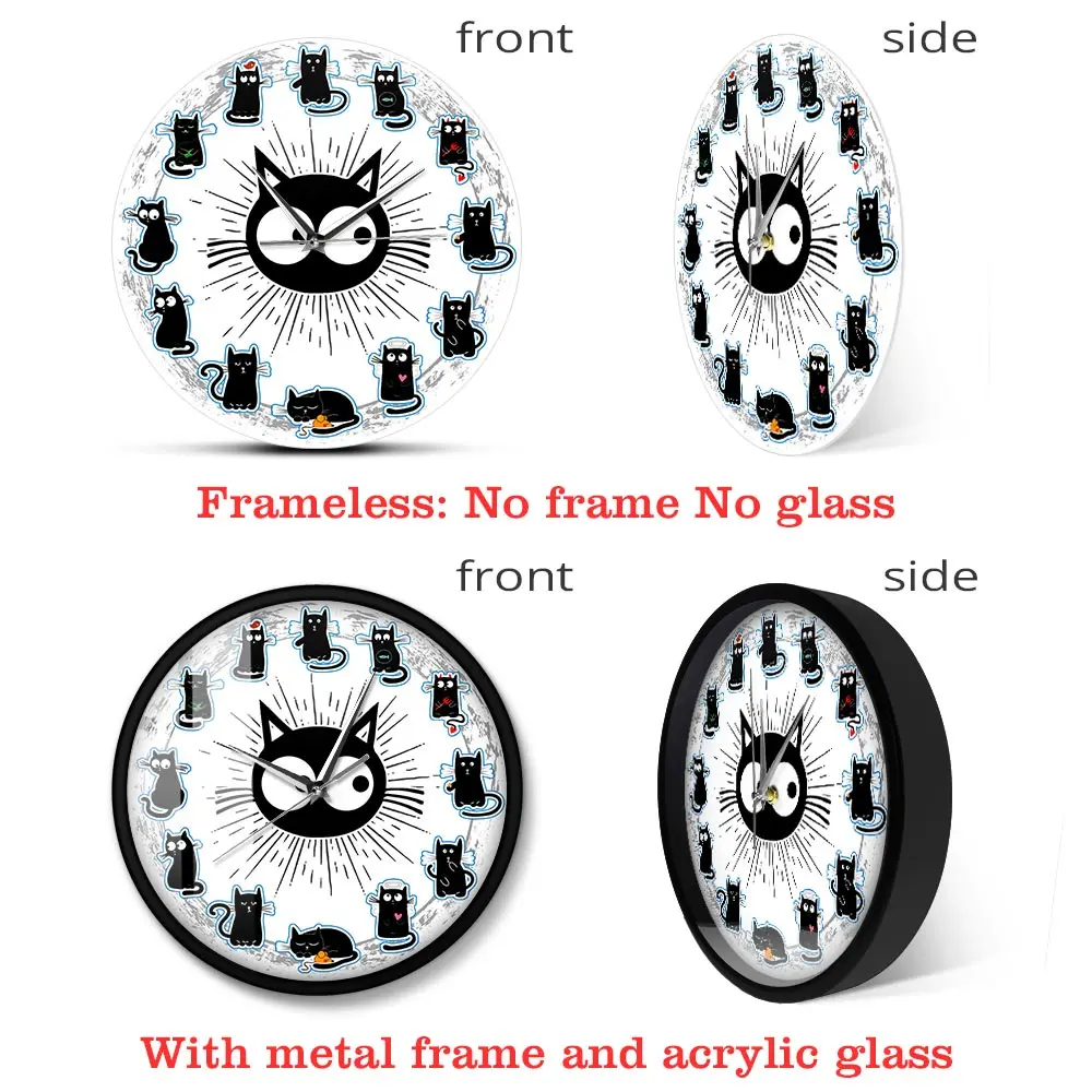 

Kittens Wall Art Silent Clock Black Cats Joy Style Wall Cloc Cartoon Cats Kid Room Nursery Decorative Wall Clock Cat Lover Gift