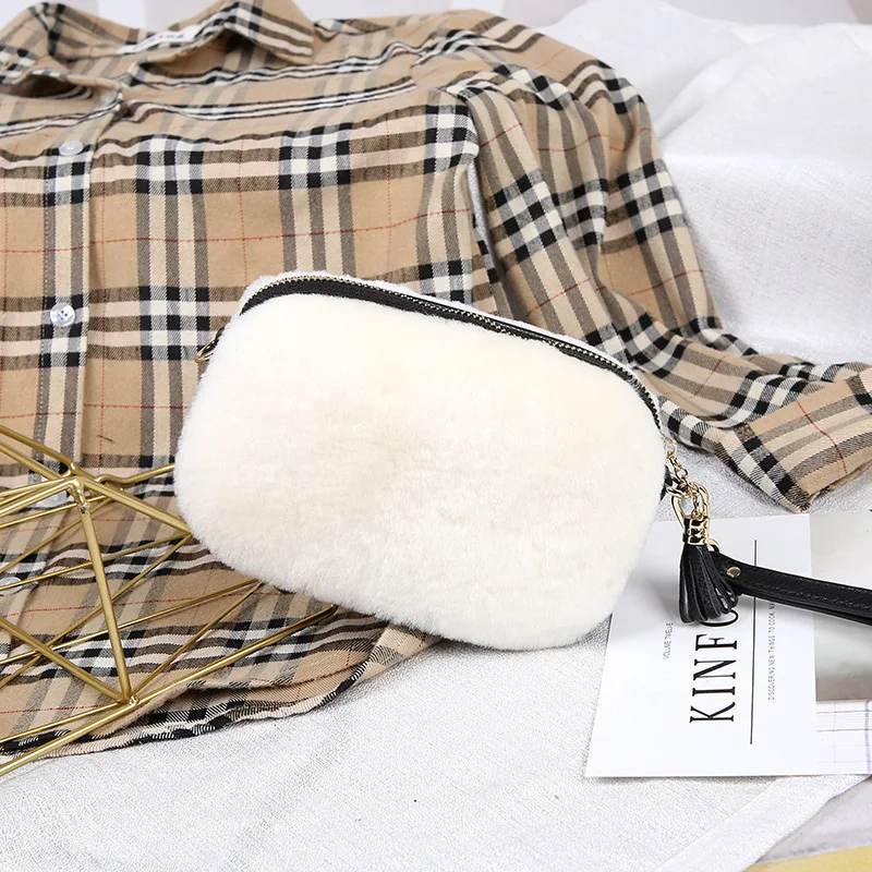 

Winter Women Lambskin Fur Shoulder Bag with Cowhide Genuine Leather Crossbody Messenger Bag Fashion Chain Purse Lady Handbag