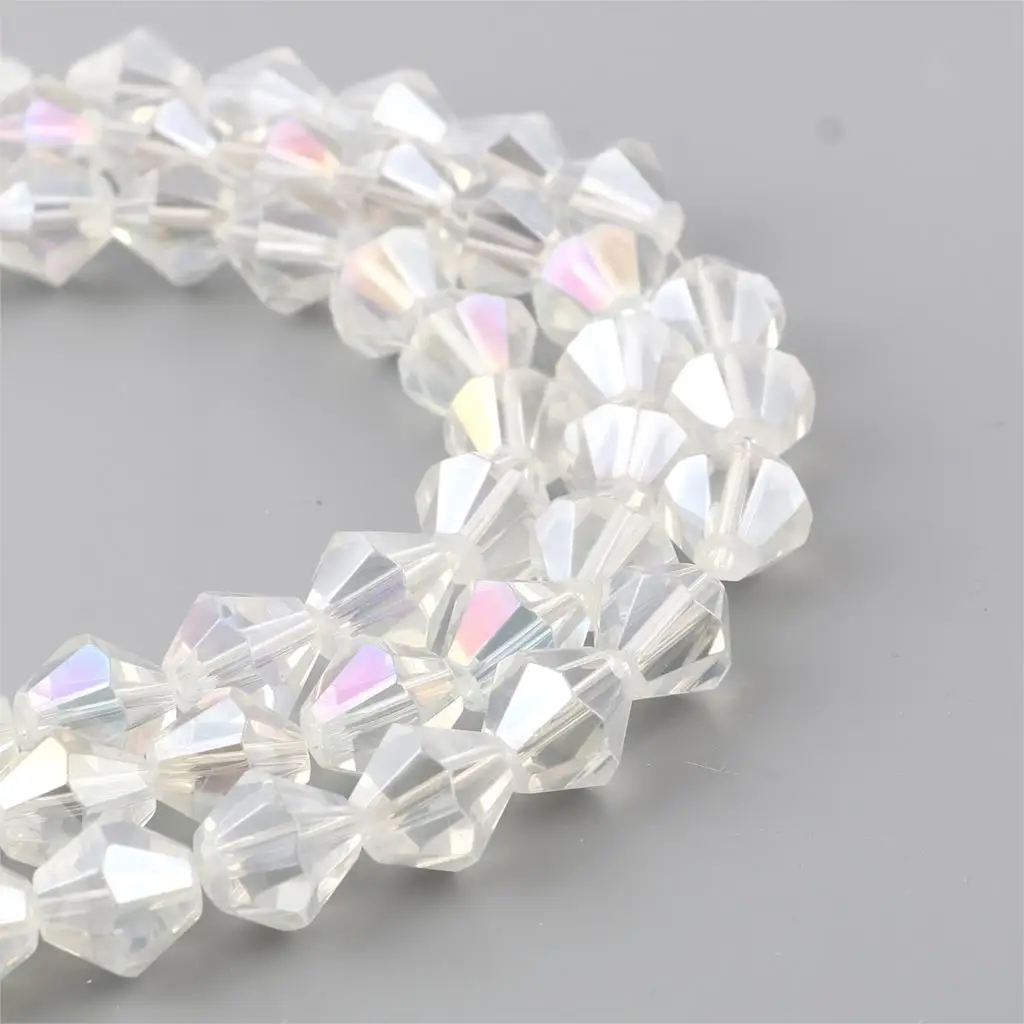 

12mm/10mm/8mm Glass AB Rainbow Color Aurora Borealis Beads Cone White Faceted Loose Beads DIY Jewelry,1Strand(Approx 25-40PCs)