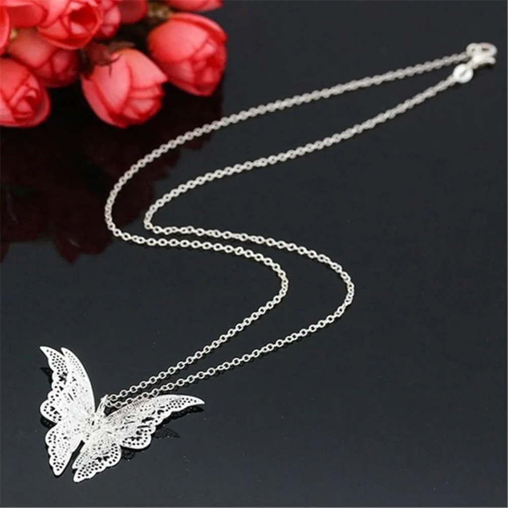 3 Layer 3D Butterfly Long Necklaces New Sweater Pendants Collars Jewelry rystal Rhinestone Silver Plated 45*3.8cm/17.72*1.5in | Украшения и
