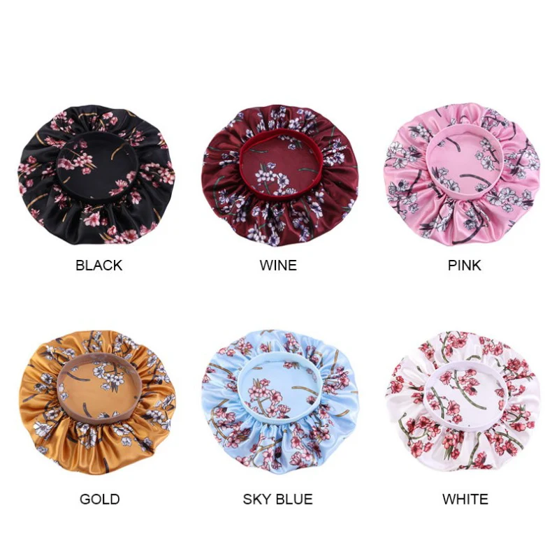 

Night Cap Wide Brim High Elastic Headband Shower Chemotherapy Cap Satin Head Circumference Sleep Hair Care Cap