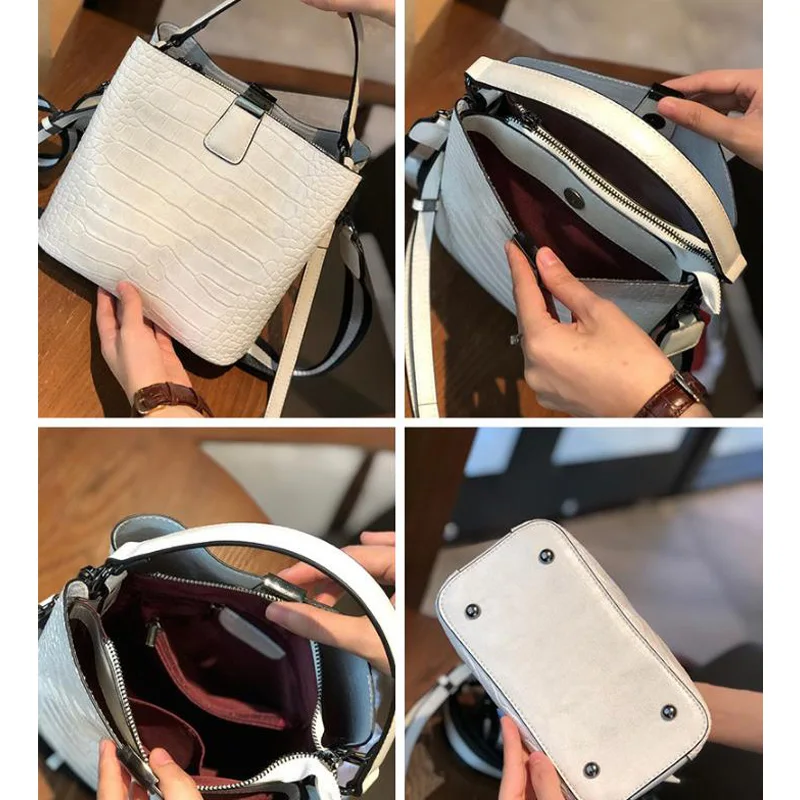 Famous Brand Genuine Leather Women Handbag Fashion Bucket Bag Alligator Shoulder Female Casual Messenger New Totes | Багаж и сумки
