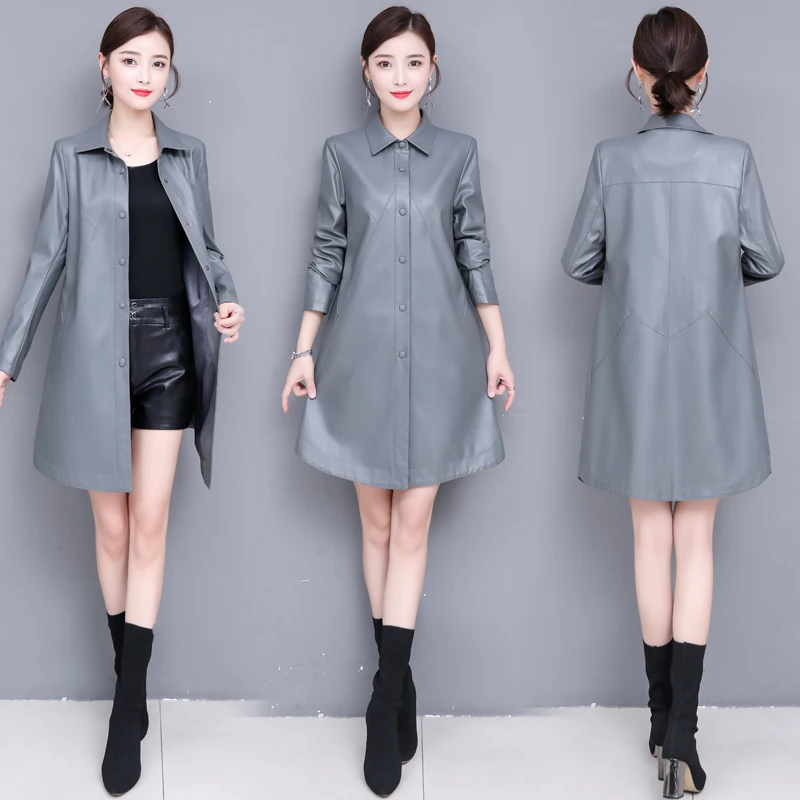 Высококачественная длинная куртка из искусственной кожи женская зимняя осенняя