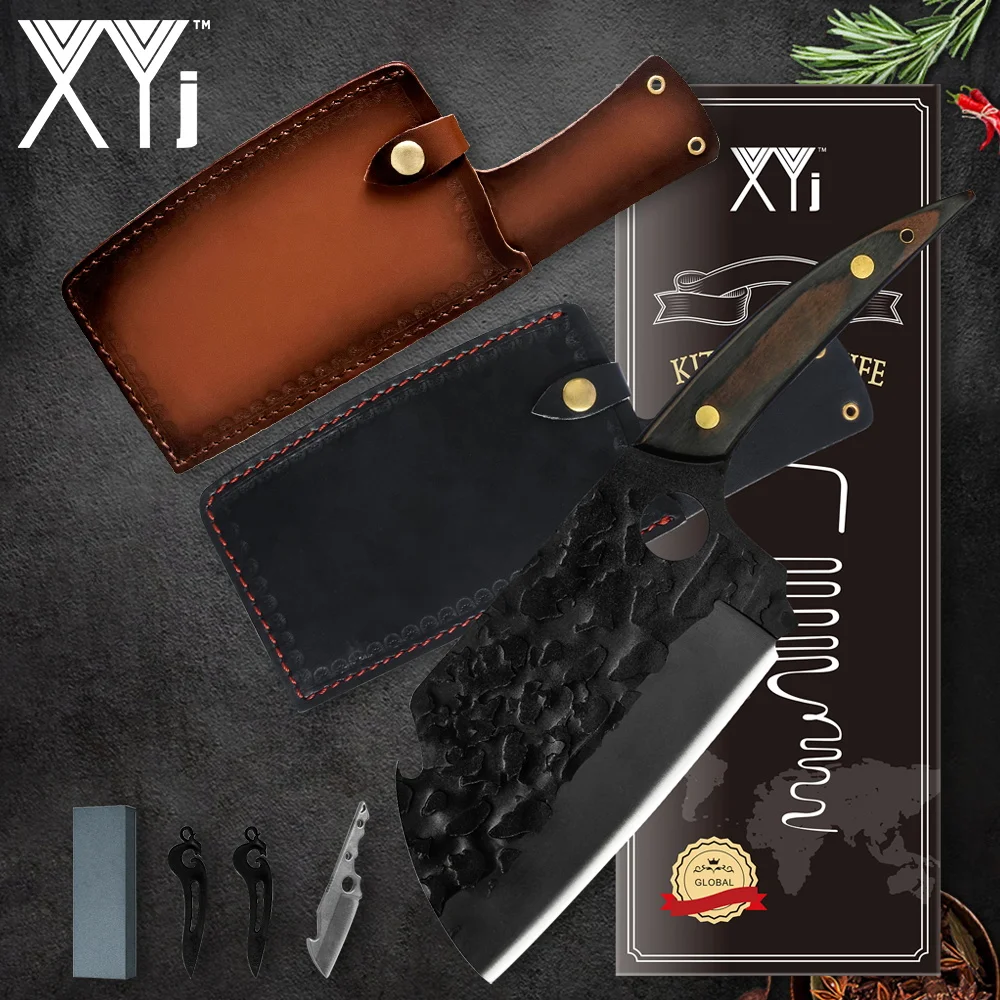 

XYj 7'' INCH Butcher Chopping Knife Stainless Steel High Carbon Sharp Blade Cleaver Leather Cover Sheath Gift Box Mini Knife