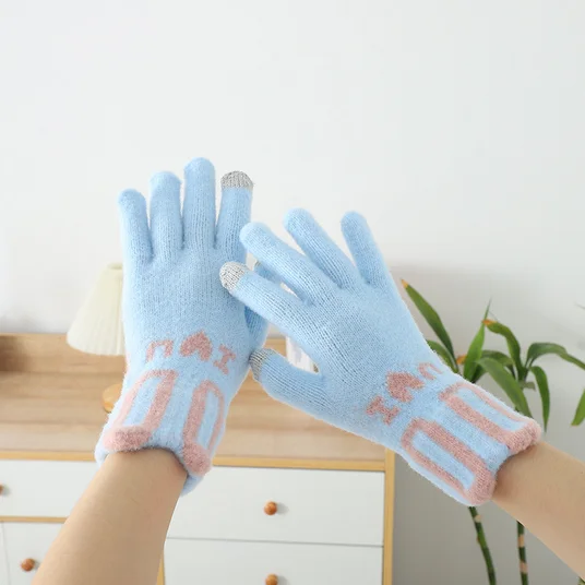 

Теплые велосипедные студенческие перчатки, плюшевые, для сенсорных экранов, для студентов, для велоспорта, утолщенные теплые вязаные перчатки, женские шерстяные перчатки с разрезом на пальцах