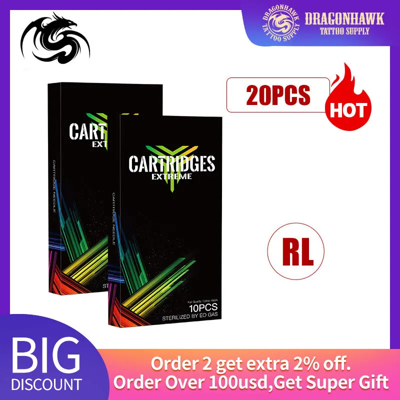 Коробка из 20 шт RL одноразовые стерильные иглы для татуировки, роторная ручка, Круглый лайнер, шейдер, принадлежности kk20