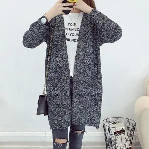 

Autumn and winter new women's coat medium length loose and thin knitted cardigan casual top fashion