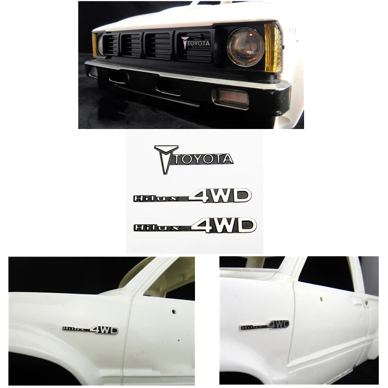 Carcasa de coche con Control remoto, carcasa con logotipo de Metal para camión Tamiya, TOYOTA HILUX, BRUISER, RC4WD, TF2, 1/10