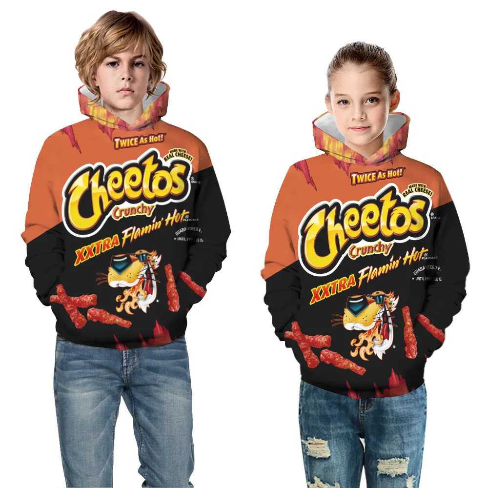 Худи с 3D принтом Cheetos для мальчиков и девочек подростков Детская толстовка в