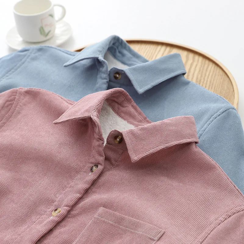 Зимние женские вельветовые рубашки куртка бархатная блузка с длинным рукавом