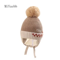 winter childrens baby boy girl knitted ear protection hat hairball woolen kid keep warm cap 3mz6