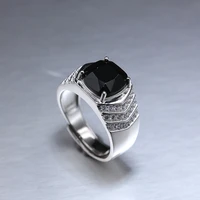 real 925 sterling silver with zircon and black agate inlaid mens ring