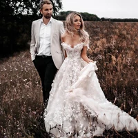 romantic floral appliques wedding dresses off shoulder straps sweetheart lace bridal gowns open back a line long bride dresses