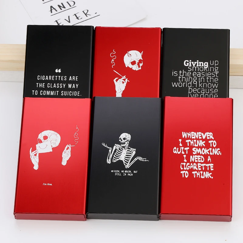 Тонкий женский чехол футляр для сигарет женщин Креативный дизайн череп