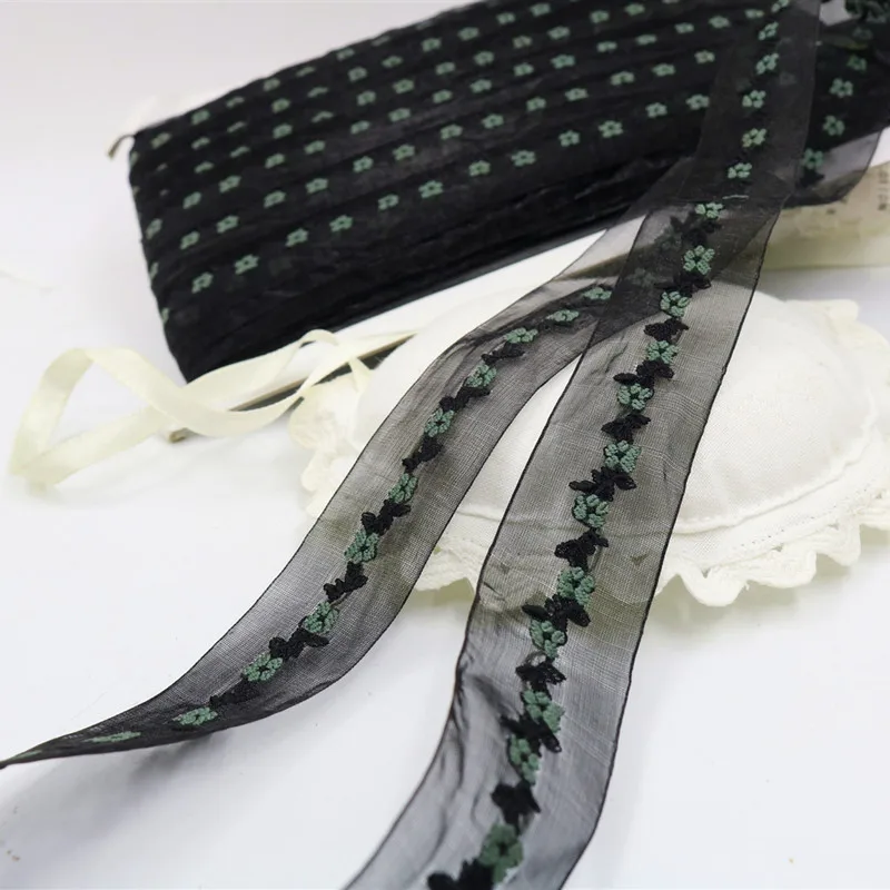

40Meters Black Mesh Tulle Doll Lace Trim Floral Polyester Embroidered Jacquard Ribbons Quality Fabric Decoration DIY Accessories