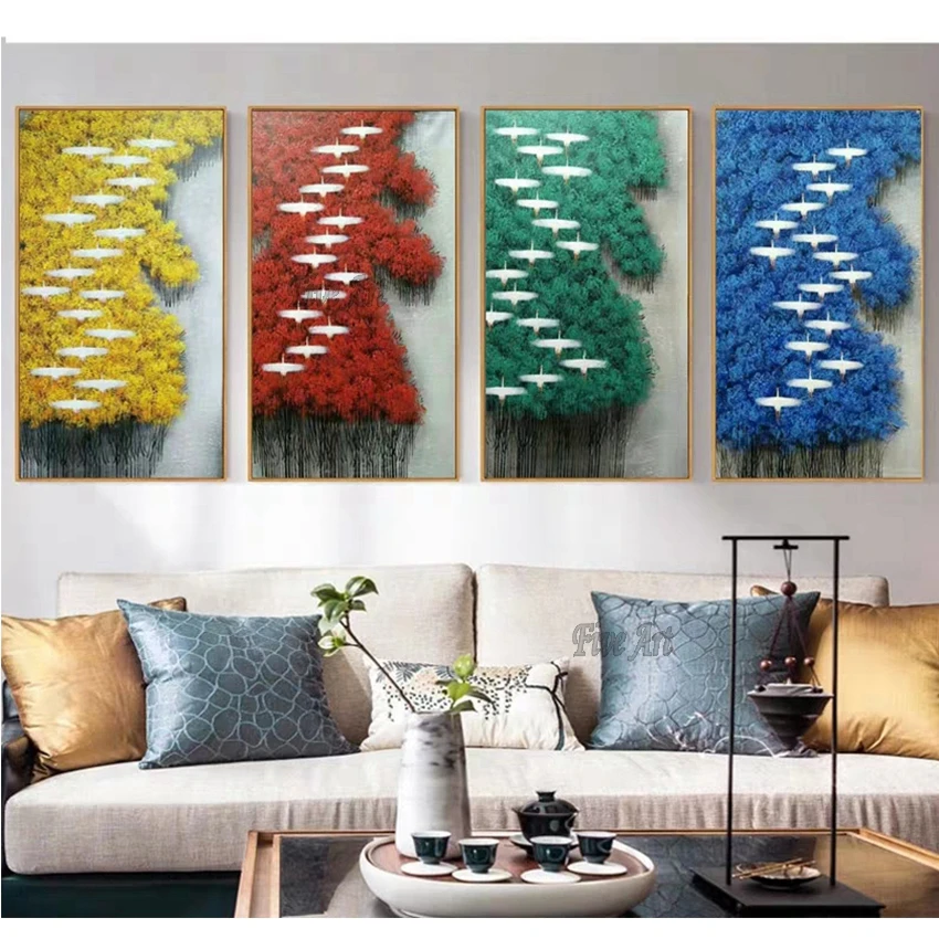 

House Decoration wall paintings Hand painted Modern Abstract canvas Oil Paintings Colorful Tree Oil Painting picture Living Room