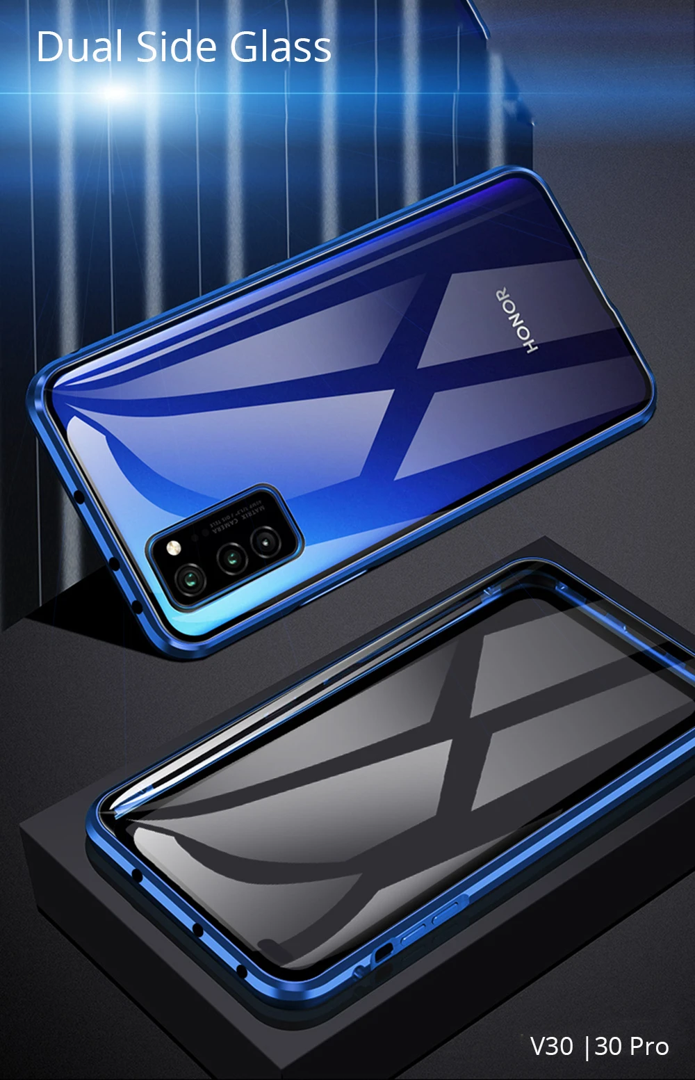 Двойной Стекло чехол для huawei Честь V30 вид 30 Pro Чехол-Броня из металла магнитное закаленное стекло чехол для huawei Honor V30 V 30 Pro 5G