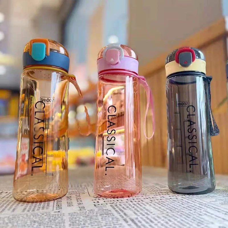 

Transparent Plastic Water Bottles with Straws Leakproof BPA Free Creative CartoonWater Bottle with Portable Travel Tea Cup