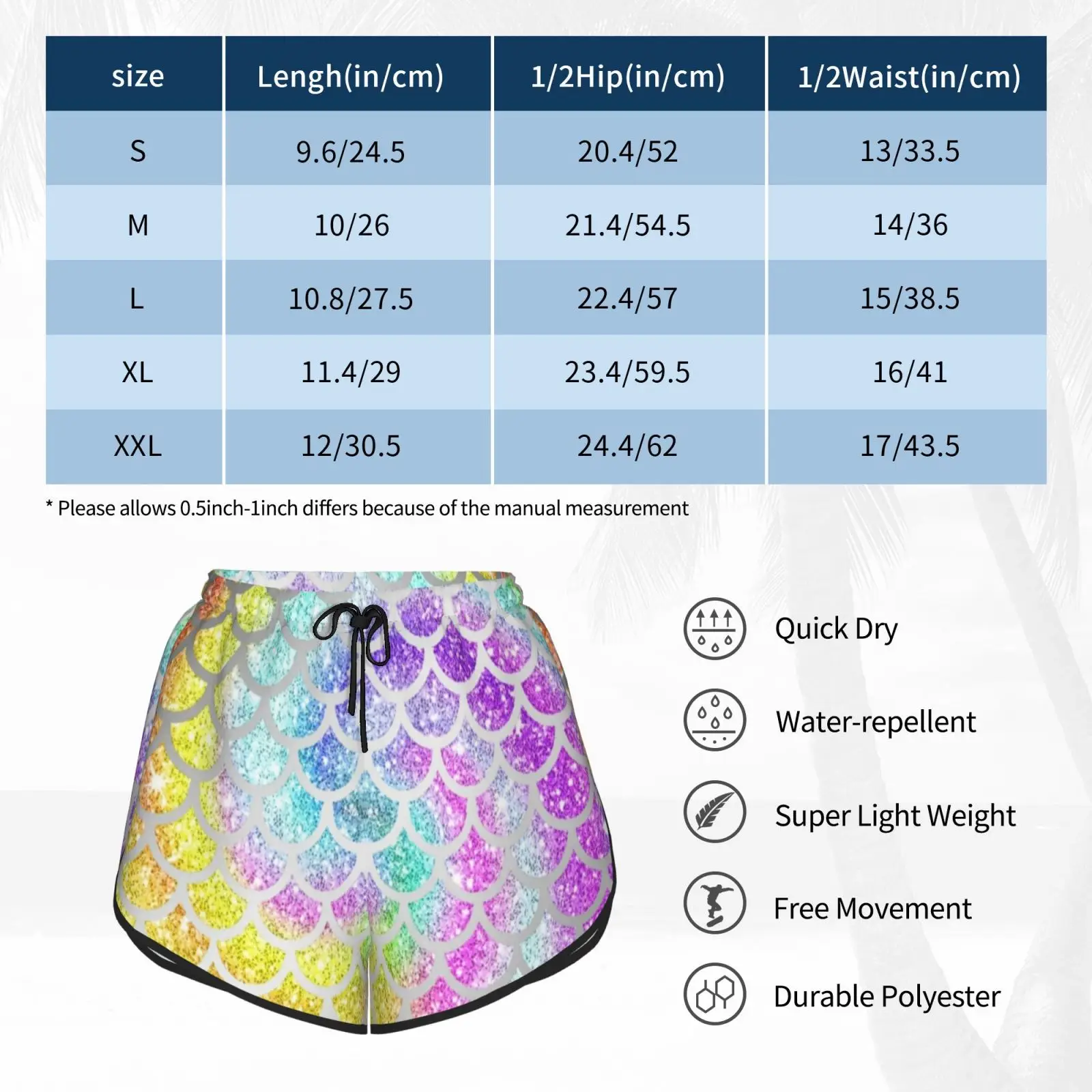 

Shimmery Rainbow Glitter Mermaid Scales Swim Shorts Women Beach Shorts Mermaid Glitter Rainbow Mermaid Rainbows