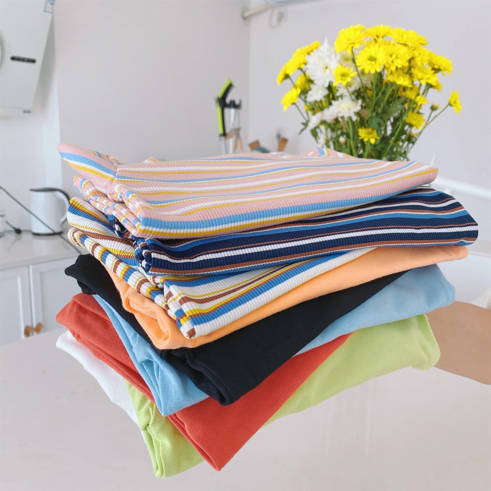 Хлопковые полосатые базовые футболки для мальчиков и девочек детские