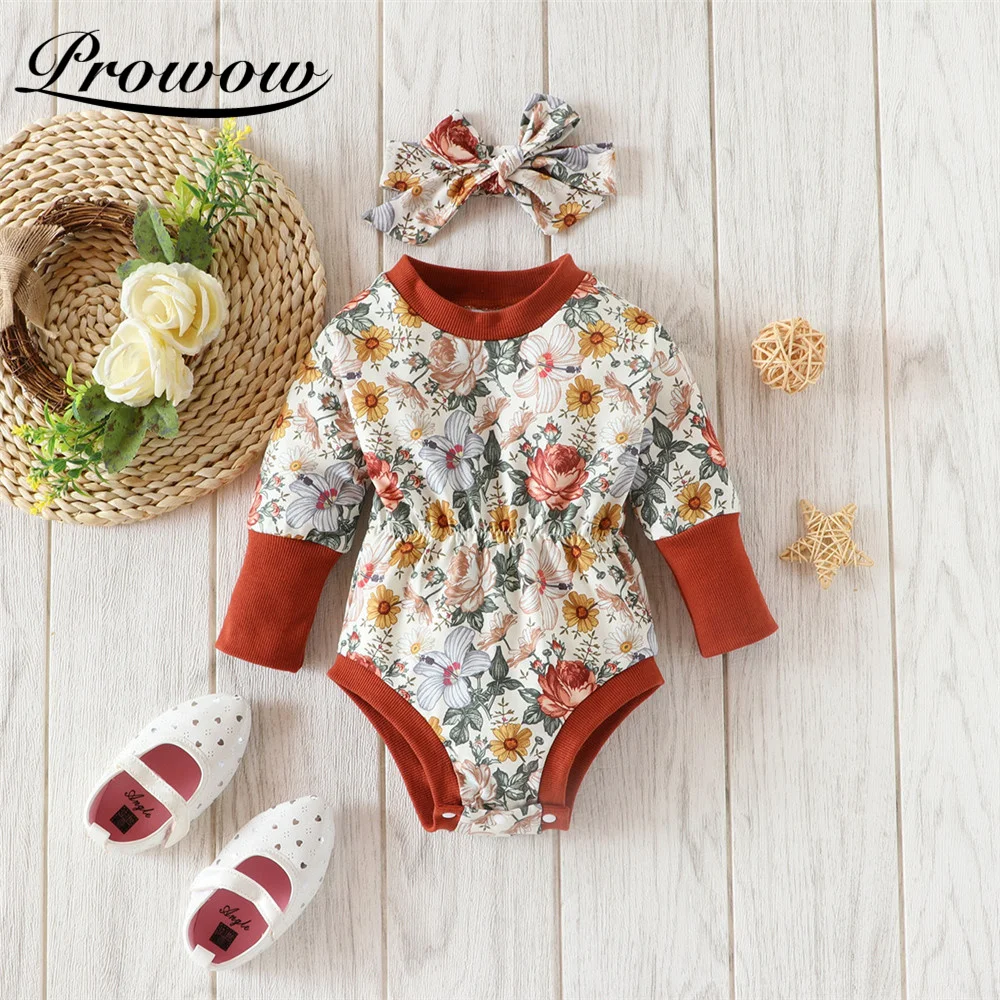 

Prowow Newborn Floral Bobysuit Patchwork Baby's Rompers Long Sleeve Baby Girls Jumpsuit For Kids Toddler Costume Infant Outfits