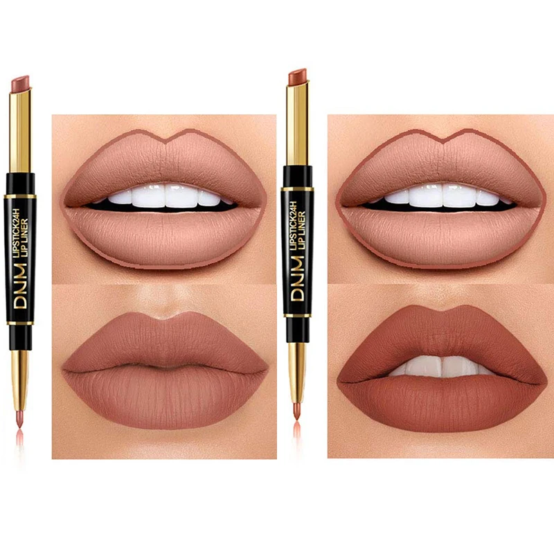 

6 PCS / Set Lip Coloured Pencils And Lipstick Set Two Tone Head Dumb Lipstick 2 To 1 Waterproof Durable Deep Red Matte Lipstick