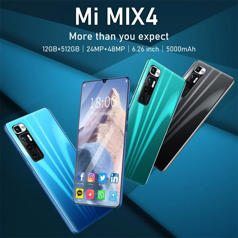 

Origina Mi MIX4 2021 latest Smartphone 6.26 inch Android10-core 12GB+512GB 5000mAh Mobile Phone 4G/5G Network Celular Cell Phone