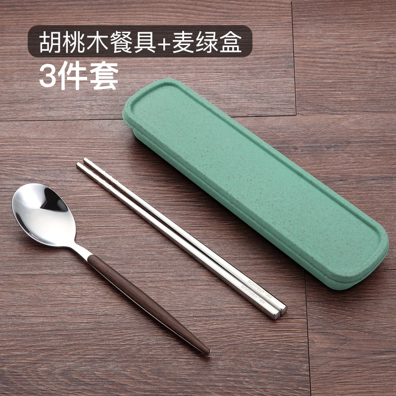 Деревянная зернистая портативная посуда из нержавеющей стали винтажная