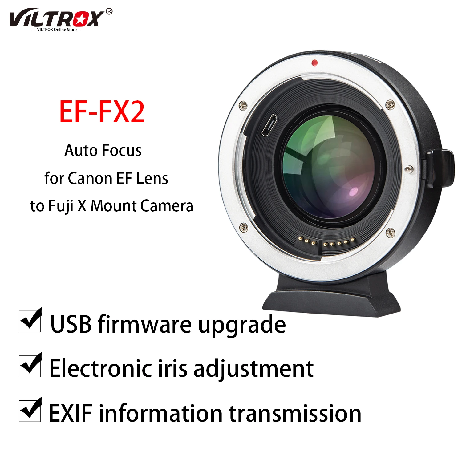 

Viltrox EF-FX2 Lens Adapter Ring Focal Reducer Booster Auto Focus 0.71x for Canon EF Lens to Fuji X Mount Camera X-T3 X-PRO2 A20