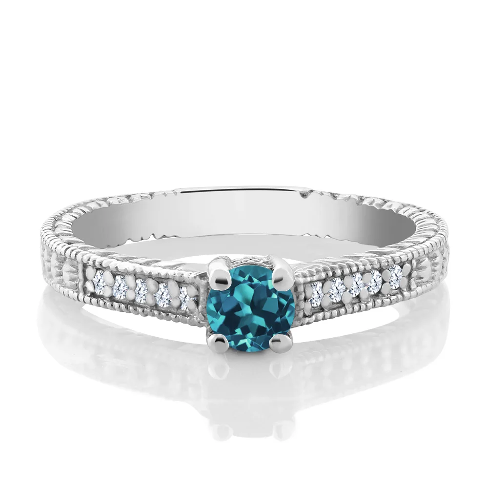 GemStoneKing 0 42 Ct круглый натуральный Лондонский голубой топаз белый Серебро 925 пробы