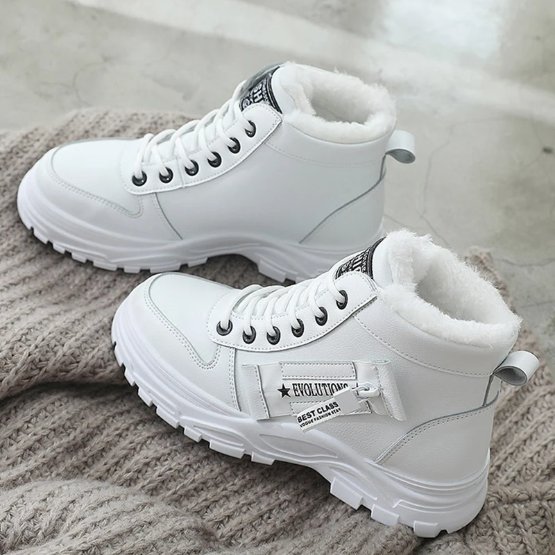 

2021 Sneakers Women's Boots Winter Soft Leather Shoes Black Botas Wedges Female Lace Up Platforms Women White Botas Mujer q363