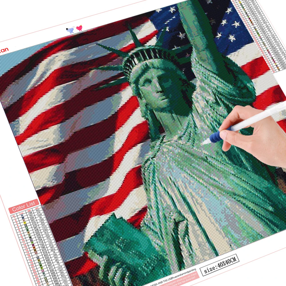 HUACAN Diamond Embroidery Stars And Stripes Full Square Painting Statue Of Liberty DIY Picture Rhinestone Decor Home | Дом и сад