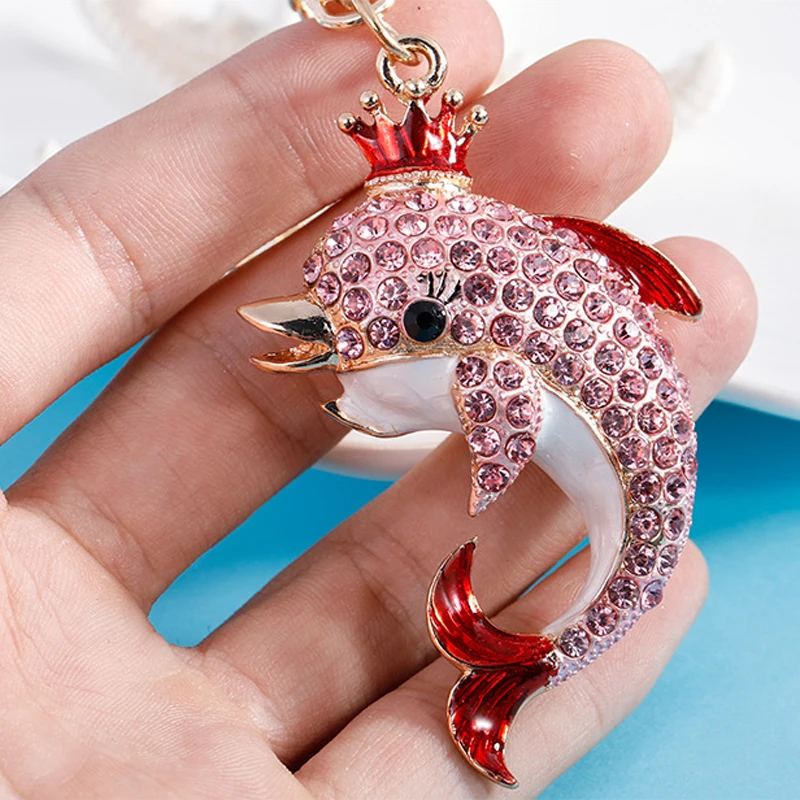 Изящные Подвески с дельфинами в виде короны брелки прозрачными красными