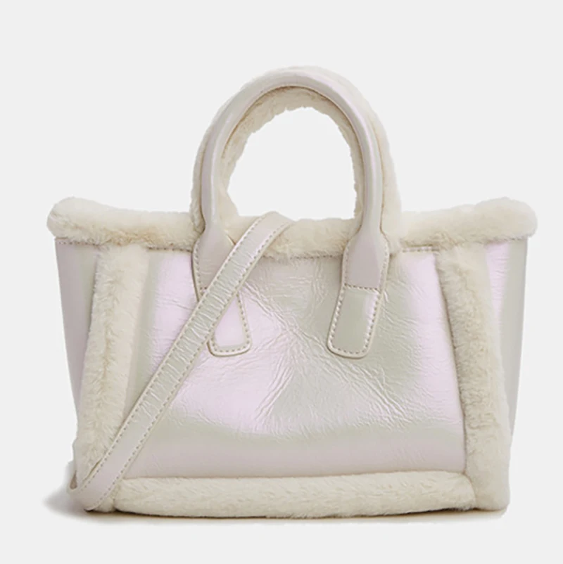 

Luxury Designer Plush Tote Women PU Large Handbags Brand Lambswool Shoulder Crossbody Bag Ladies High Quality Top-Handle Bags