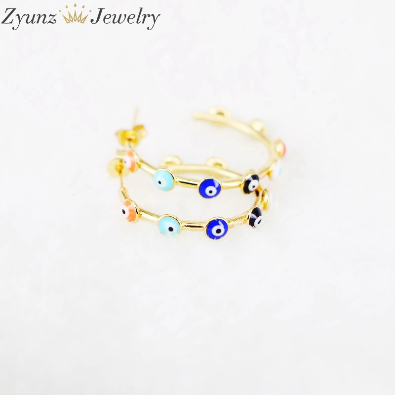 4 пары геометрические круглые серьги с эмалью и сглаза для девочек золотого цвета