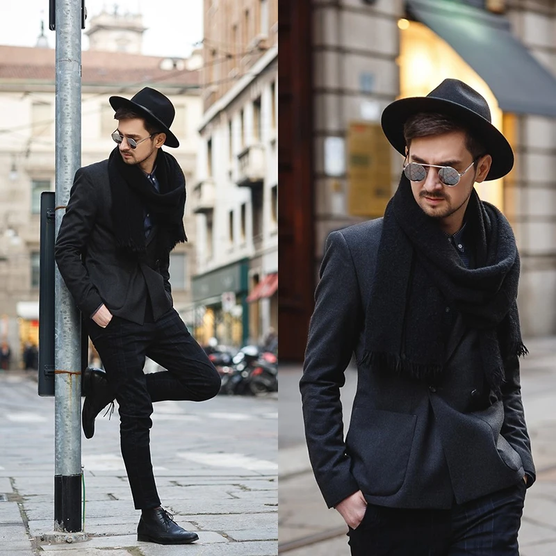 Шляпа мужская однотонная шерстяная головные уборы уличный стиль шляпы