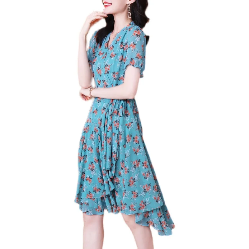 

COIGARSAM 4XL Plus Size Fashion Floral Print Women dress New Summer Short Sleeve Dresses 380