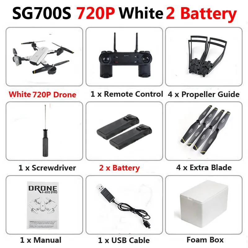 White 720P 2b Foam SG700-S Профессиональный складной Дрон с двойной камерой 1080P 720P 4K WiFi FPV широкоугольный оптический поток RC Квадрокоптер вертолет - Цвет: White 720P 2b Foam