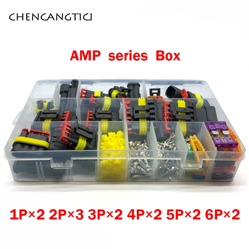 

242 Pcs Superseal AMP Tyco Waterproof 12V Electrical Wire Connector Kits Male Female Plug with Crimp Terminals Auto Fuse
