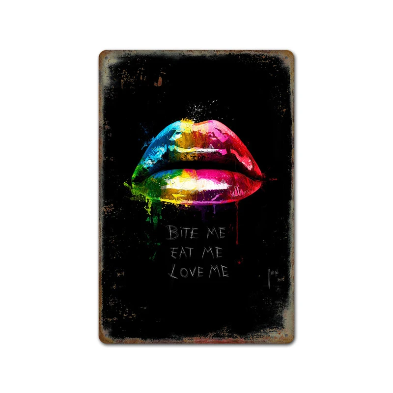 

Sexy Lady's Red Lips Art Painting Metal Iron Craft Hanging Signs For Bar Cafe Modern Home Decoration Retro Tin Sign Plate Plaque