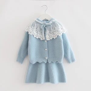 Шерстяная Одежда для девочек, комплект одежды, свитер + юбка, 2 предмета, Трикотажная хлопковая Детская Повседневная теплая одежда, детский зимний костюм