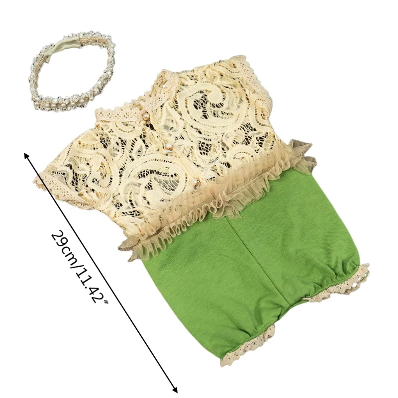 

2 Pcs/Set 0-1Month Newborn Photography Props Baby Headband Lace Romper Bodysuits Outfit Baby Girl Costume Photo Shooting T8ND